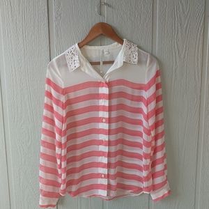 Pink and White Striped Blouse
